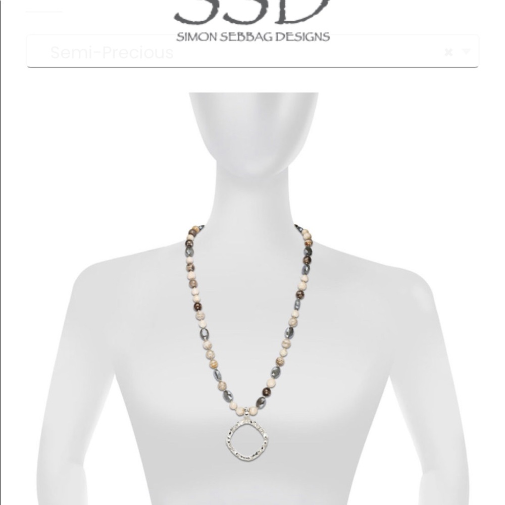 Jewelry designer Simon Sebbag semi precious stone necklace with hammered pendant